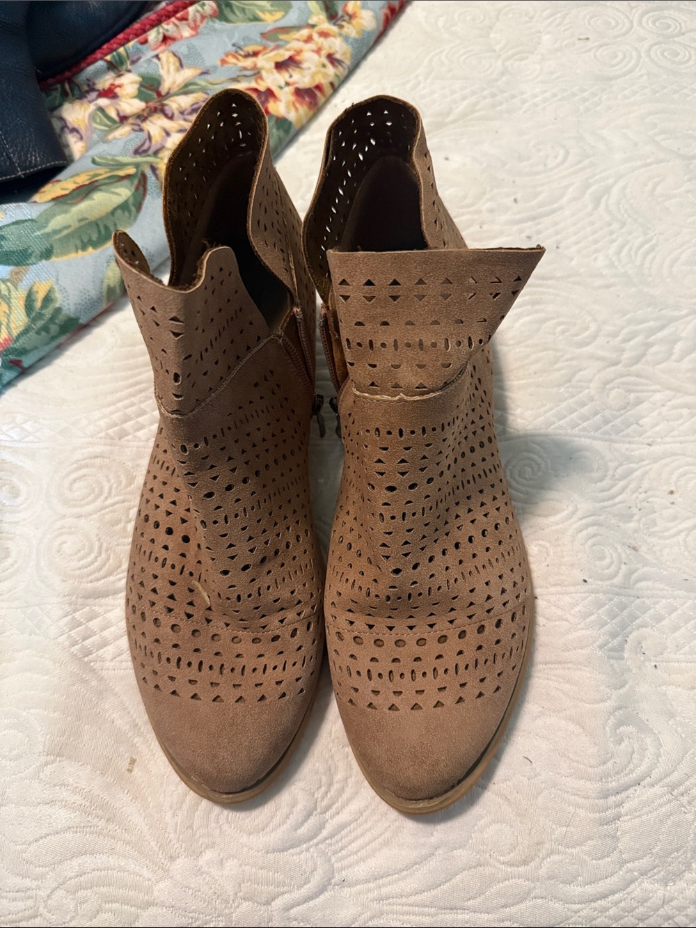 Boutique 9 Tan Laser-Cut Ankle Booties